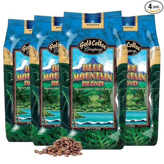 Gold Coffee | Blue Mountain Premium Blend | Medium Roast, Whole Bean | 100% Arabica Coffee | 1 lb.