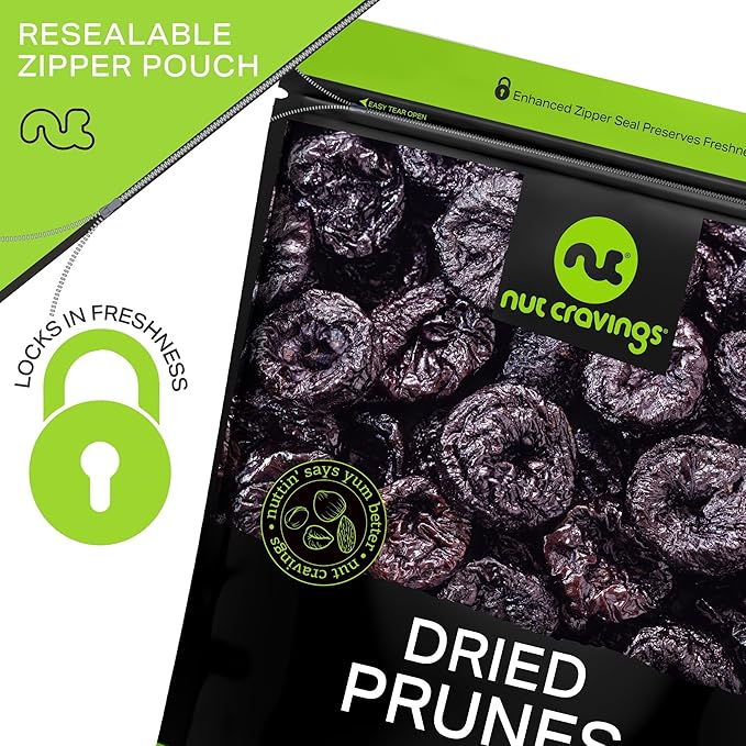 NUT CRAVINGS - Dried Prunes Pitted Unsweetened, Dry Plums No Sugar Added, Unsulphured (32oz, 2 LB)