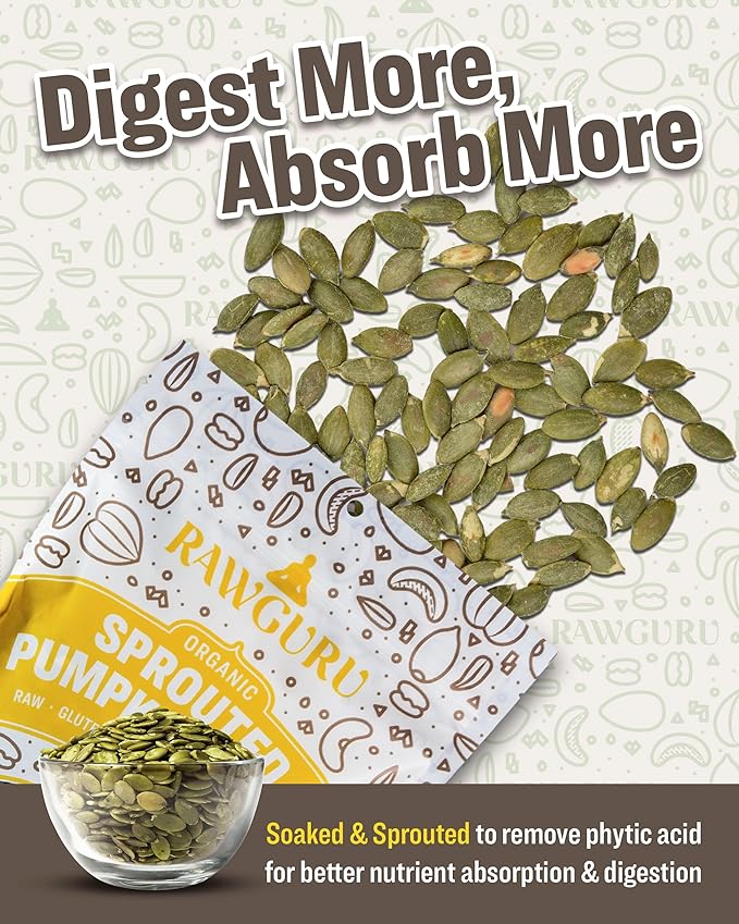 RawGuru Organic Sprouted Pumpkin Seeds - Pumpkin Seeds to Eat - 16 oz, Pack of 2