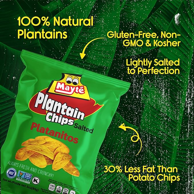 Mayté Lightly Salted Plantain Chips – 30 Individual Packs (3oz Each) – Crunchy, Savory, Healthy