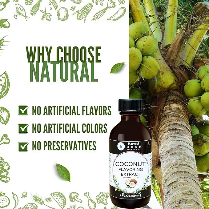 Natural Coconut Extract - 2 oz - Water-Soluble - By Harvest Moon Delights - Coconut Extract for