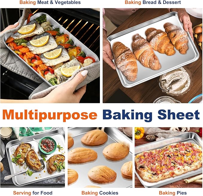 P&P CHEF 12.5 Inch Baking Cookie Sheet, Oven Pan Tray Stainless Steel Sheet Pan for Kitchen, Oven