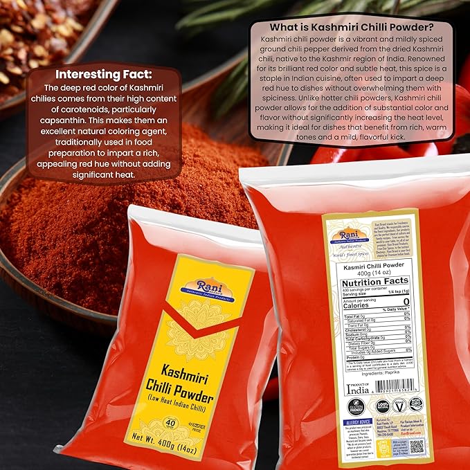 Rani Kashmiri Chilli Powder (Deggi Mirch, Low Heat) Ground Indian Spice 14oz (400g) ~ All Natural