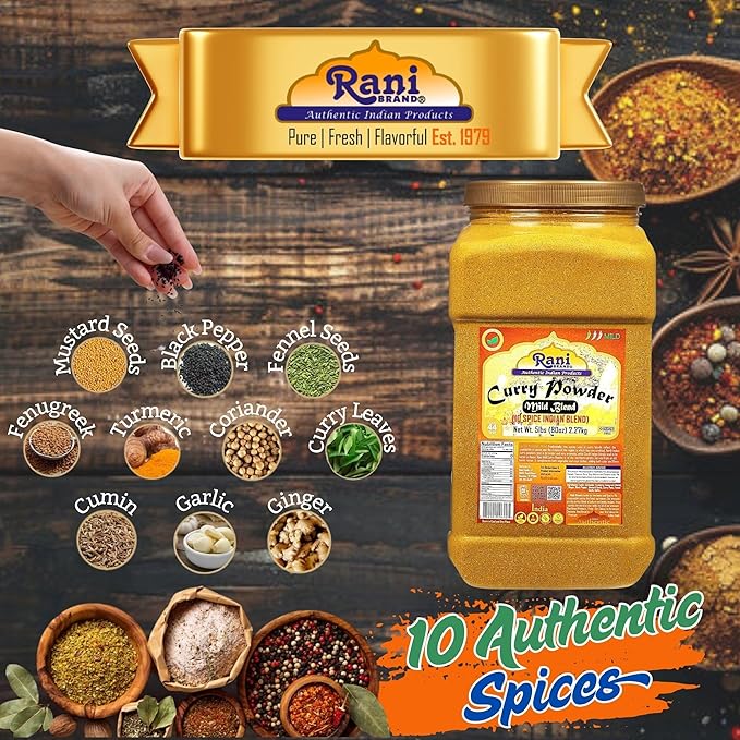 Rani Curry Powder Mild (10-Spice Authentic Indian Blend) 5lbs (2.27kg) PET Jar ~ All Natural |