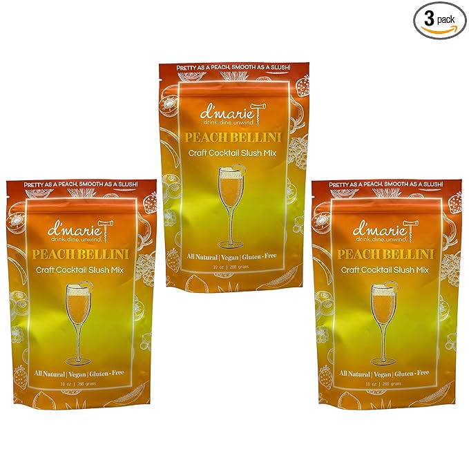 Frozen Cocktail Drink Mix - Each Bag Makes 10 Peach Bellini Slushies - Drink Powder Pouches for