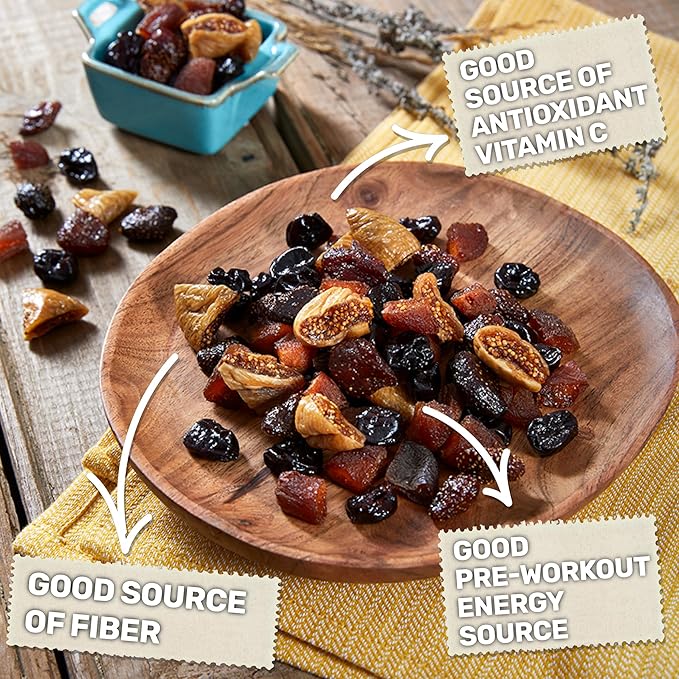 Happy Village Organic Dried Fruit Mix - Apricots, Figs, Strawberries & Tart Cherries, 20 OZ