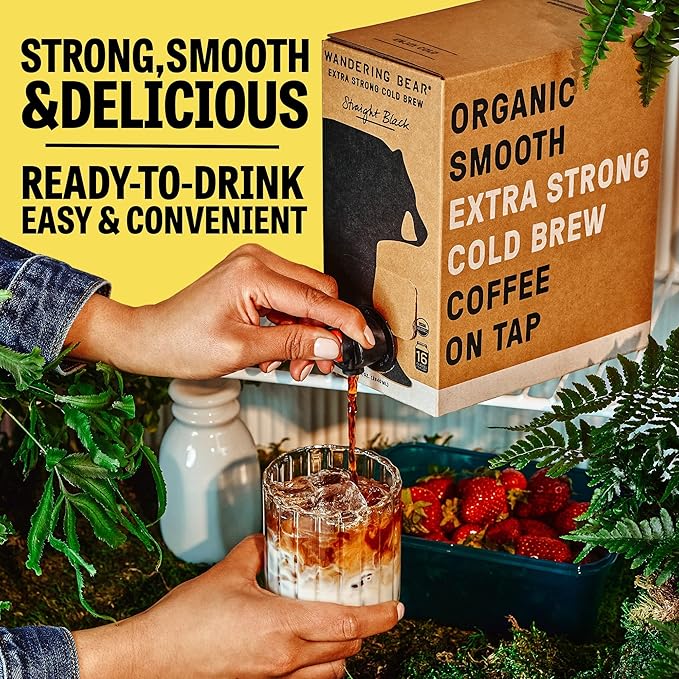 Wandering Bear Organic Caramel Cold Brew Coffee On Tap, 96 fl oz - Extra Strong, Bold, Smooth