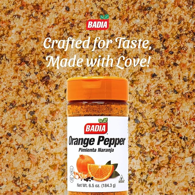 Badia Orange Pepper Seasoning, 6.5 oz - Pepper, Garlic & Onion, Zesty Citrus Blend for Chicken