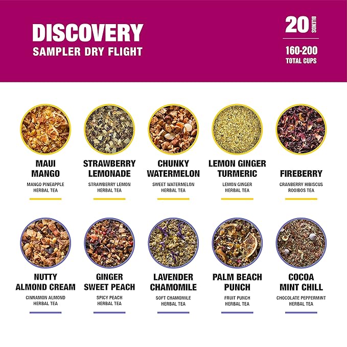 Tiesta Tea - Discovery Sampler Dry Flight Set, Loose Leaf, High to No Caffeine, Hot & Iced Up to