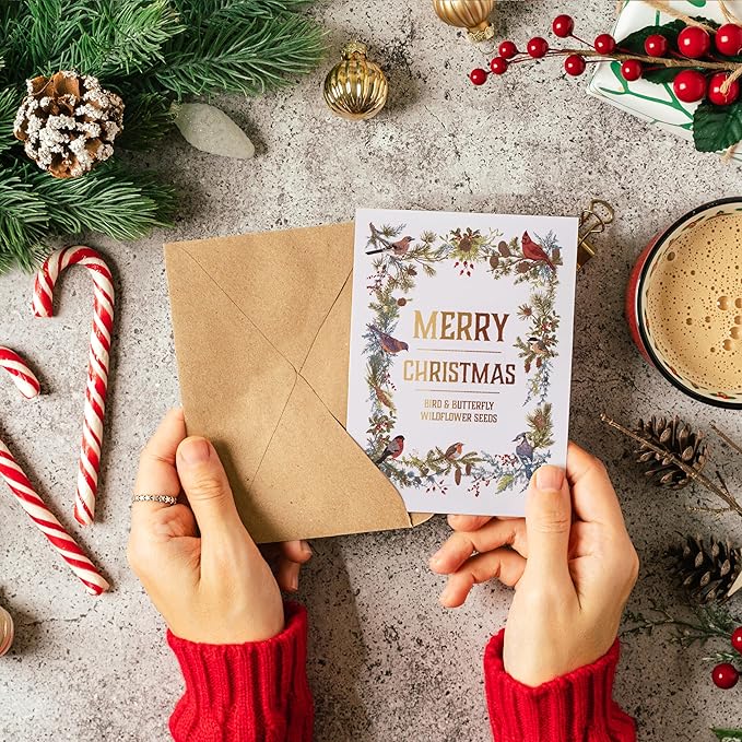 Bentley Seeds Co. Merry Christmas Wreath of Birds Holiday/Christmas Gift Tags | Non-GMO, Non Coated