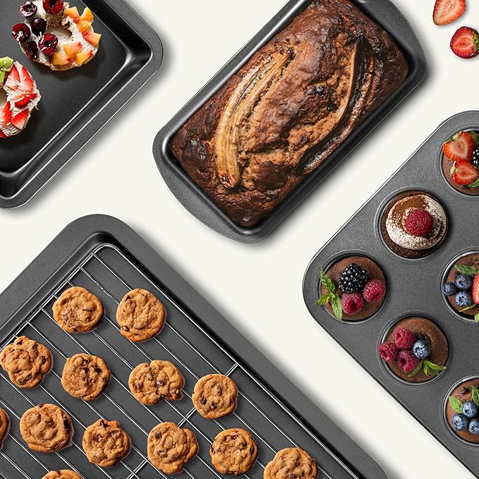 KITESSENSU Baking Pans Sets, Nonstick Bakeware Sets 7-Piece with Round/Square Cake Pan, Loaf Pan