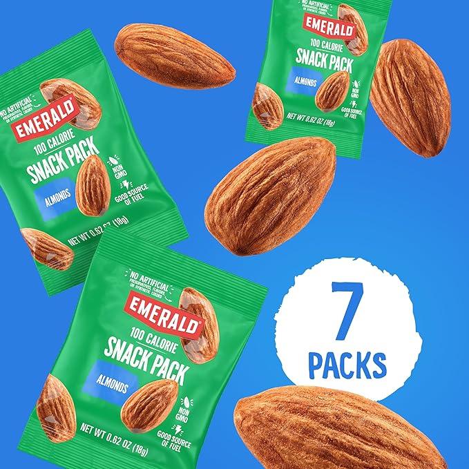 Emerald Nuts Whole Almonds 7ct (1-Pack), 100-Calorie Individual Packs, Kosher Certified, Non-GMO