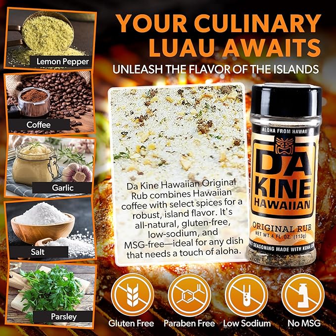 Da Kine Hawaiian Premium BBQ Dry Rub Seasoning - Authentic BBQ Seasoning Blend, Perfect Gourmet Rub