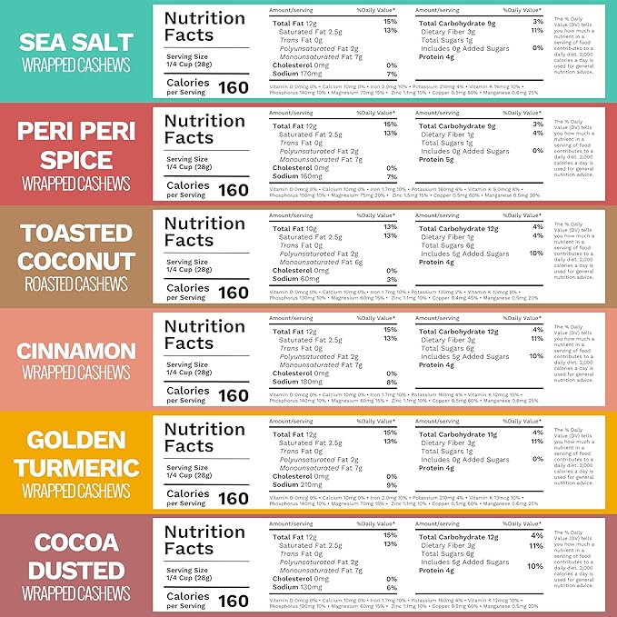 Sample Flavors Variety Pack Cashews by Karma Nuts, Whole, Roasted, Vegan, Non GMO, Gluten Free, Low