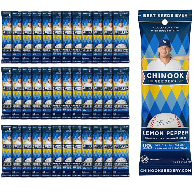 Chinook Seedery Roasted Sunflower Seeds to Eat - 1.5 oz (Pack of 36) Lemon Pepper - Jumbo Low