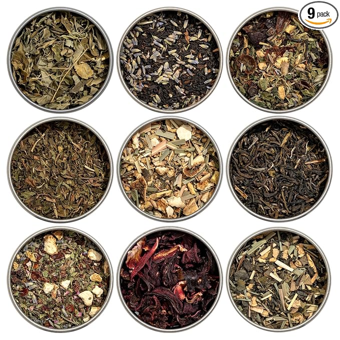 Heavenly Tea Leaves Organic Wellness Tea Sampler (Approx. 90 Cups of Tea), 9 Assorted Loose Leaf