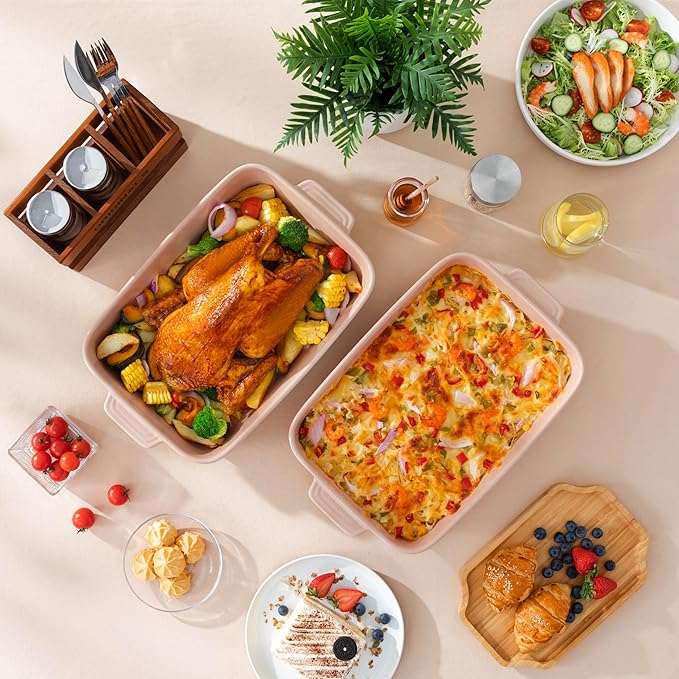 MALACASA 4.8 Qt Ceramic Oven Dish with Handles, 9 x 13 Inch Baking Dish Casserole Dishes, Deep