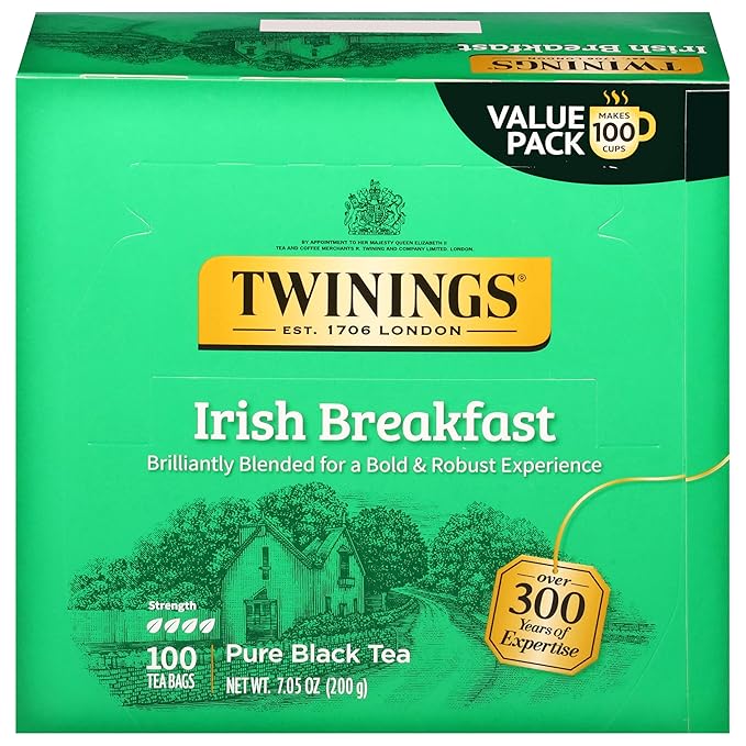 Twinings Irish Breakfast Black Tea Individually Wrapped Bags, 100 Count (Pack of 1), Flavourful