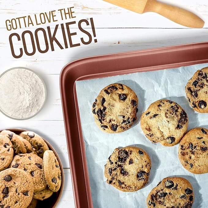 NutriChef 2-Piece Nonstick Cookie Sheets for Baking - Premium Medium & Large Size Baking Sheet Set