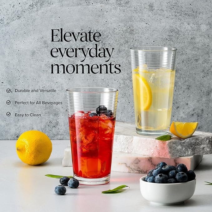 Glaver's Drinking Glasses Set of 10 Highball Glass Cups, Premium Quality 17 Oz. Coolers, Ribbed