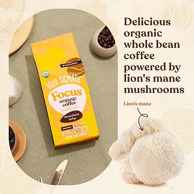 Four Sigmatic Dark Roast Organic Whole Bean Coffee | Gourmet Nootropic Mushroom Coffee Beans with
