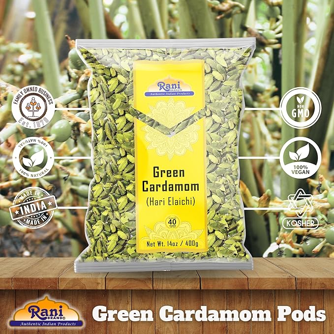 Rani Green Cardamom Pods Spice (Hari Elachi) 14oz (400g) ~ All Natural | Vegan | Gluten Friendly |