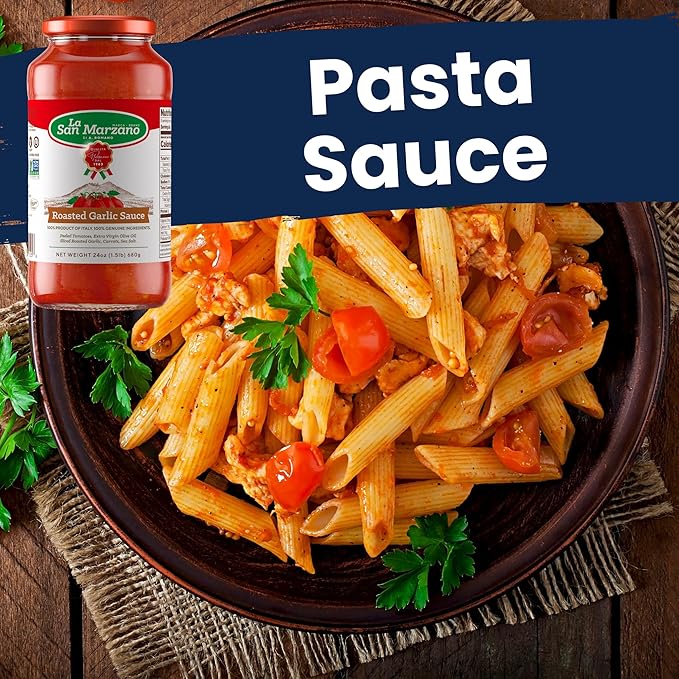La San Marzano Roasted Garlic Sauce, 24 oz, Pasta Sauce Made in Italy, All Purpose Tomato Premium