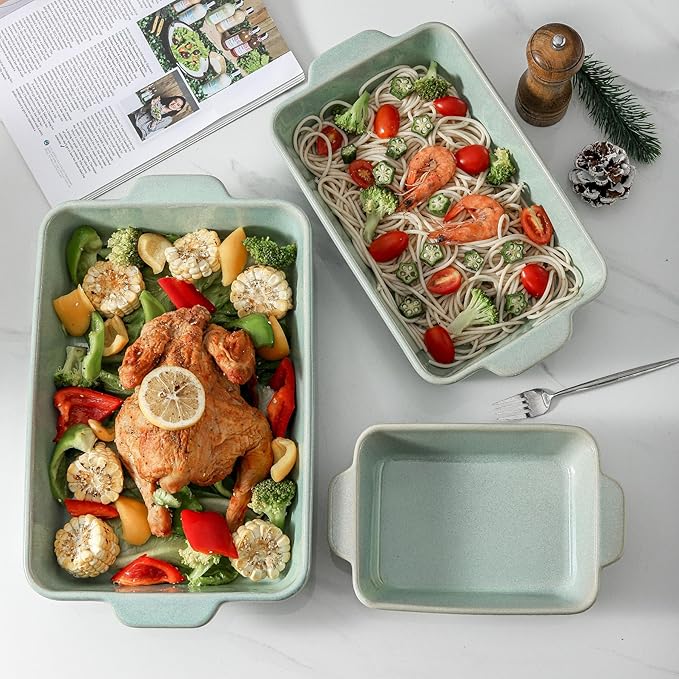 HVH 9x13 Baking Dish Set, Large Casserole Dishes for Oven, Ceramic Bakeware Set of 3, Rectangular