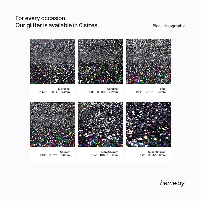 Hemway Premium Glitter Shaker - Black Holographic | Ultrafine Metallic Flake Sequins for Resin &