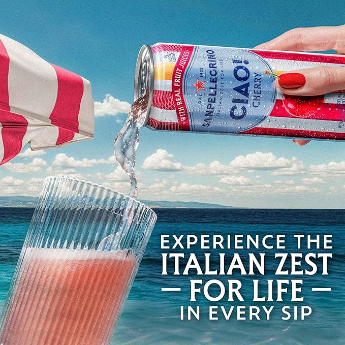 Sanpellegrino CIAO Cherry Sparkling Water, Low-Calorie Italian Sparkling Water with Real Fruit