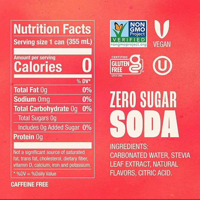 Zevia Zero Sugar Soda, Strawberry Lemon Burst, 12 oz Cans (8-Pack) ??Naturally Sweetened, Zero
