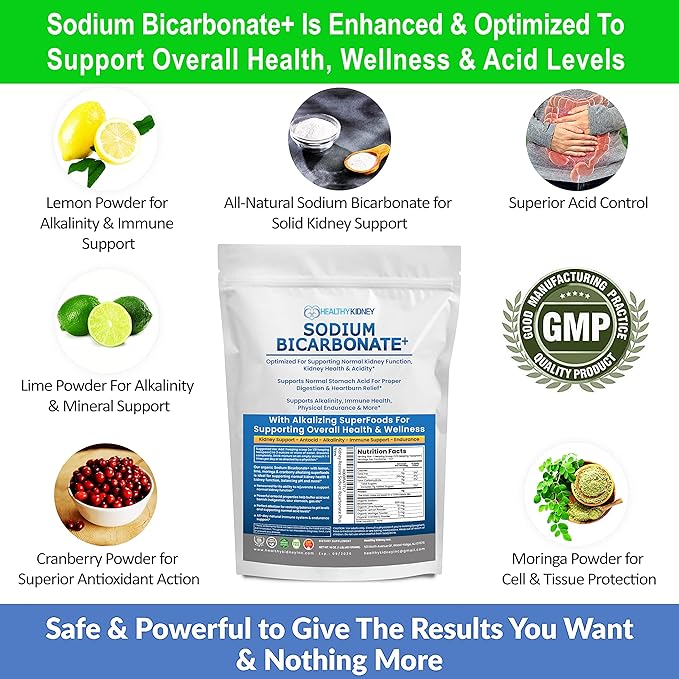 Organic Use Sodium Bicarbonate Alkaline Supplement for Alkalinity. Support Kidneys & Stomach Acid