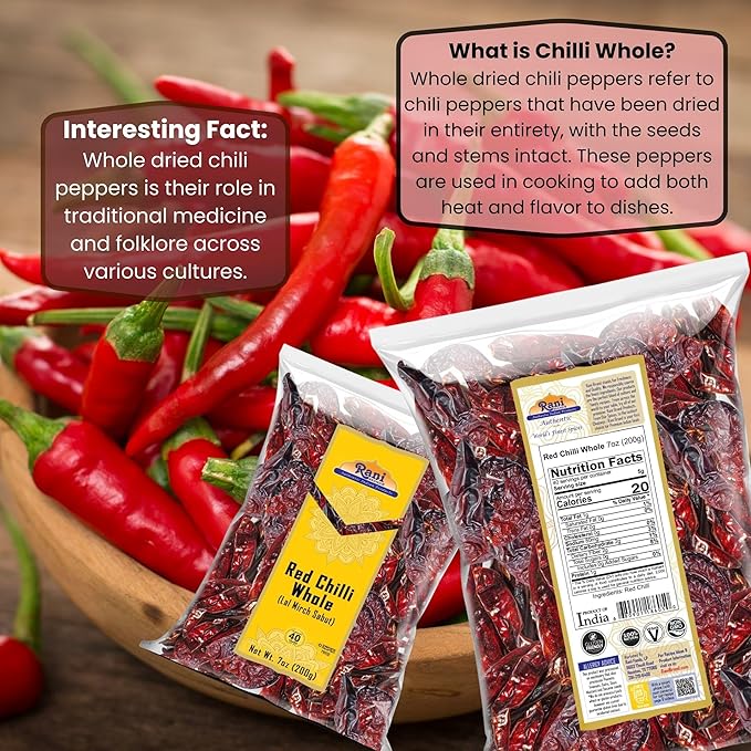 Rani Chilli Whole (Lal Mirch Sabut) 7oz (200g) ~ All Natural | Vegan | No Colors | Gluten Friendly