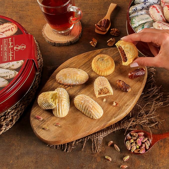 Zalatimo Sweets Since 1860, 100% All Natural Assorted Mamoul Shortbread Cookies, Round Gift Tin