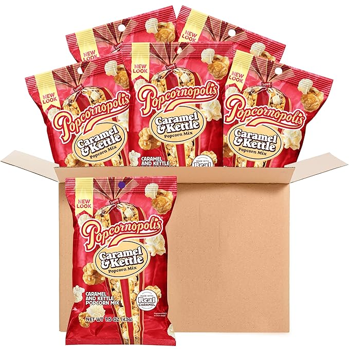 Popcornopolis Caramel & Kettle Mix 6 ct, 1.5 oz Case, Caramel & Kettle Mix Flavored Indulgent