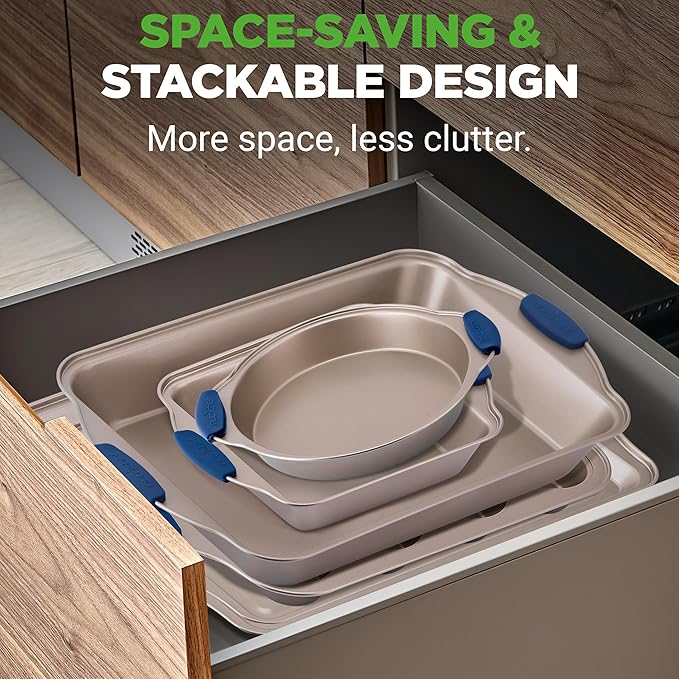 NutriChef 6-Piece Nonstick Bakeware Set - Premium Carbon Steel Baking Trays w/Heat-Safe Silicone