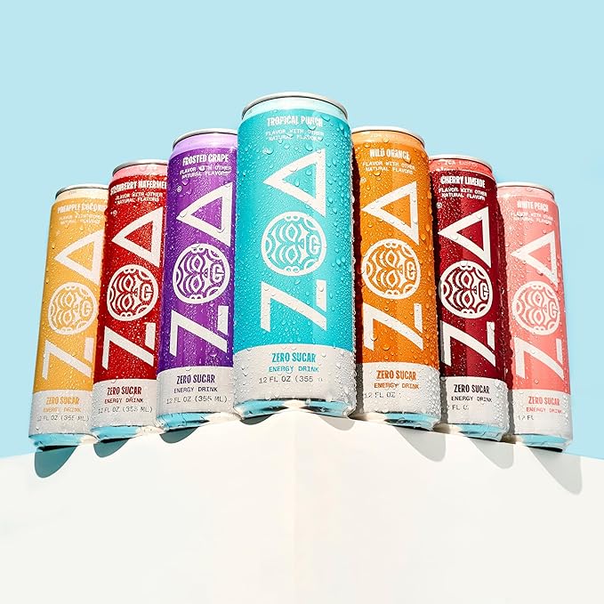 ZOA Zero Sugar Energy Drinks, Strawberry Watermelon - Sugar Free with Electrolytes, Healthy Vitamin