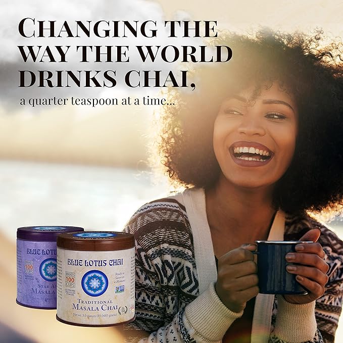Blue Lotus Chai - Golden Masala Flavor Chai - Makes 100 Cups - 3 Ounce Masala Spiced Chai Powder
