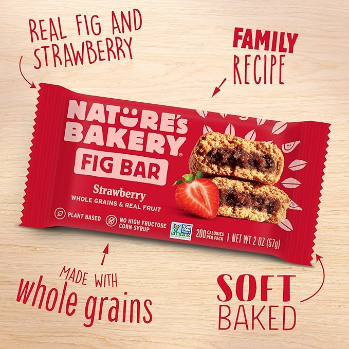 Nature?™s Bakery Whole Wheat Fig Bars, Strawberry, Real Fruit, Vegan, Non-GMO, Snack bar, 7 boxes
