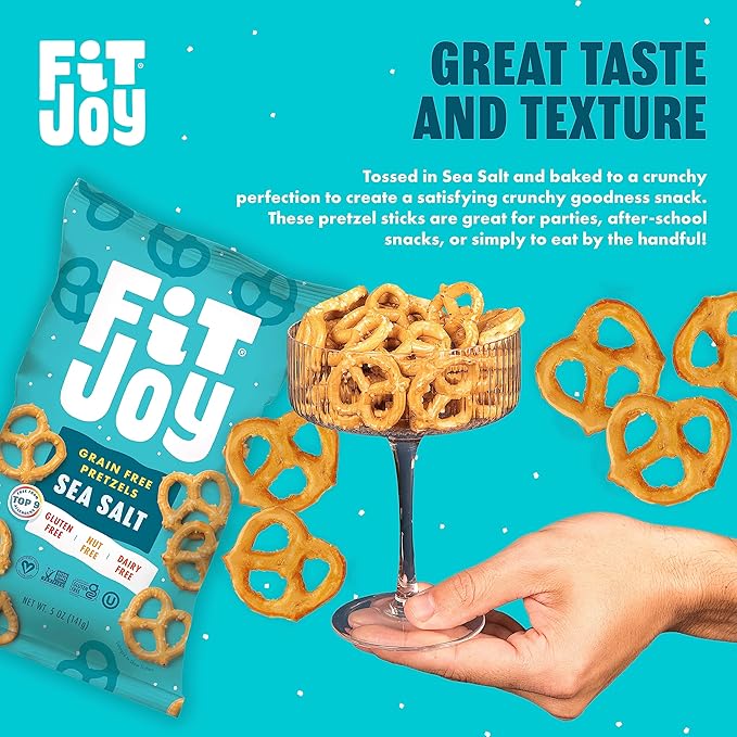 FitJoy Sea Salt Pretzels (Pack of 6, 5 Oz) - Dairy, Nut & Gluten Free Snacks - Grain Free Cassava