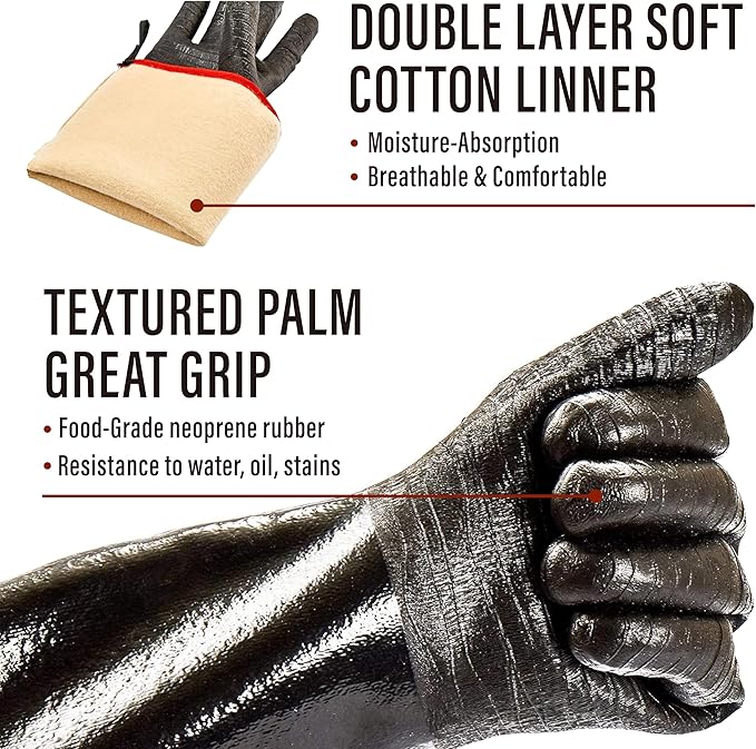 RAPICCA 700°F Heat Resistant BBQ Grill Gloves: Oil Resistant Waterproof for Smoking Grilling