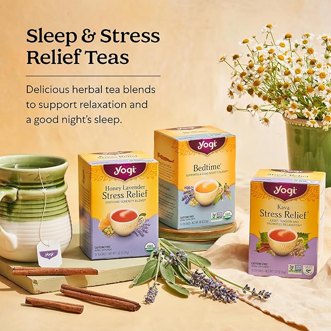Yogi Tea Stress Relief & Relaxation Variety Sampler - 16 Bags per Pack (5 Packs) - Organic Relaxing