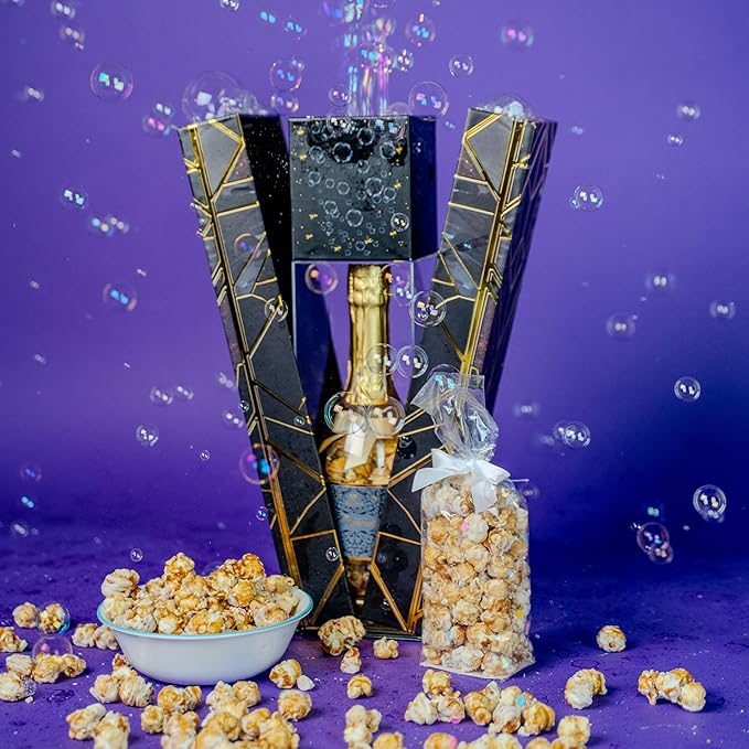Luxe Bubble Box with Caramel White Chocolate Popcorn by Send A Cake, Ready to Gift, No Assembly