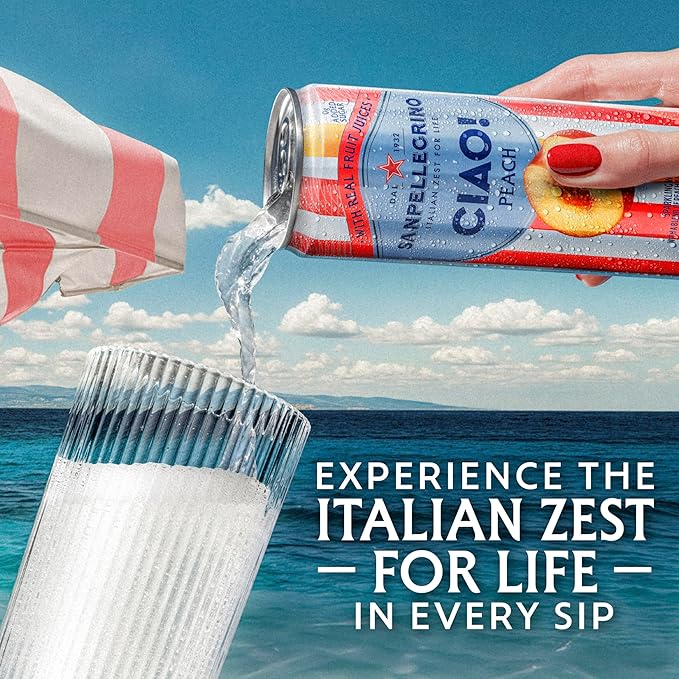 Sanpellegrino CIAO Peach Sparkling Water, Low-Calorie Italian Sparkling Water with Real Fruit