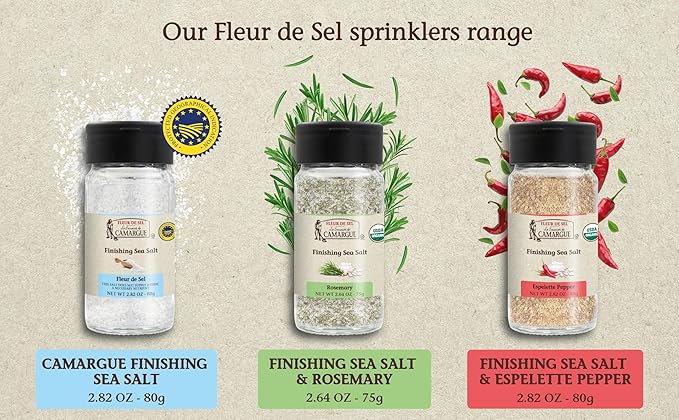Le Saunier de Camargue Fleur de Sel with Espelette Chili – French Sea Salt Finishing Salt with Mild