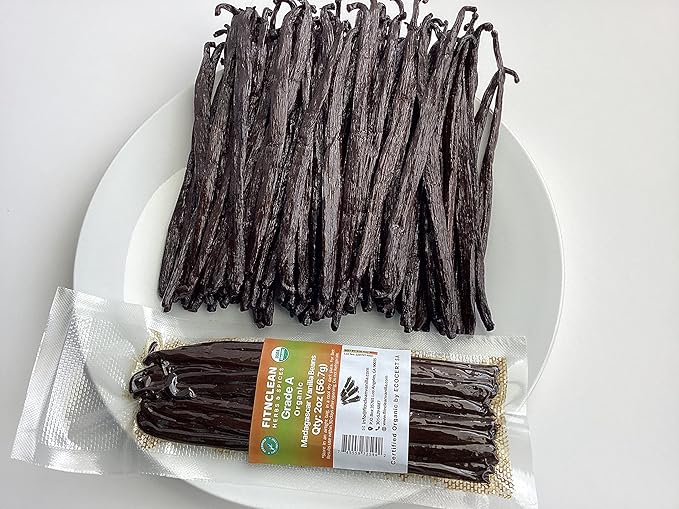 2oz Madagascar Organic Vanilla Beans Gourmet Grade A. Certified USDA Organic 6"-8" by FITNCLEAN