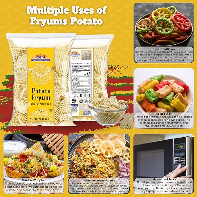 Rani Far Far / Fryums (Wheat & Tapioca Pellet) Potato Jhali 7oz (200g) ~ Vegan, Kosher, Uncooked