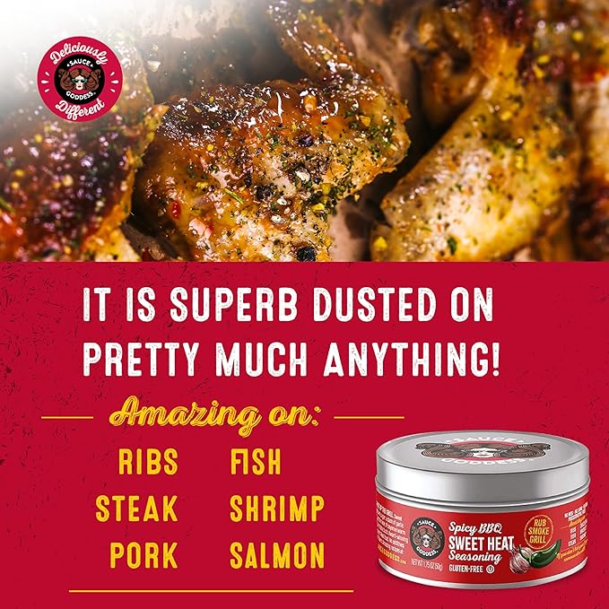 Sauce Goddess - BBQ Sweet Heat Spice Rub - Gluten-Free Seasoning, Garlic-Loaded Spicy Sweet Rib Rub