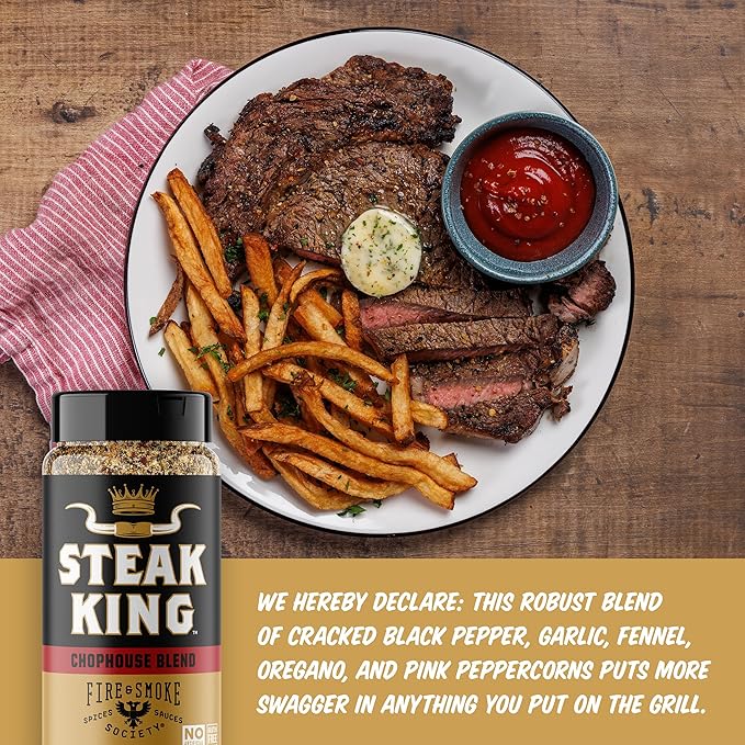 Fire & Smoke Society Steak King Steak Seasoning | BBQ Rubs for Smoking and Grilling Meat | Filet