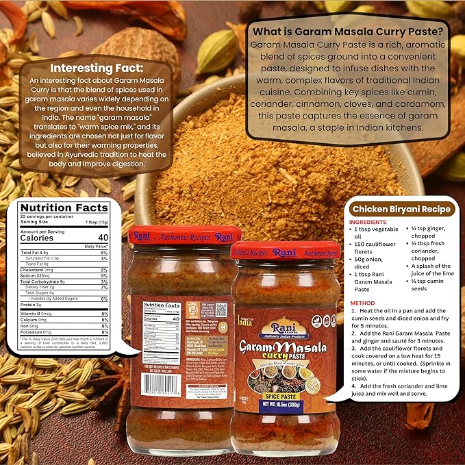 Rani Garam Masala Curry Spice Paste 10.5oz (300g) Glass Jar ~ No Colors | All Natural | NON-GMO |